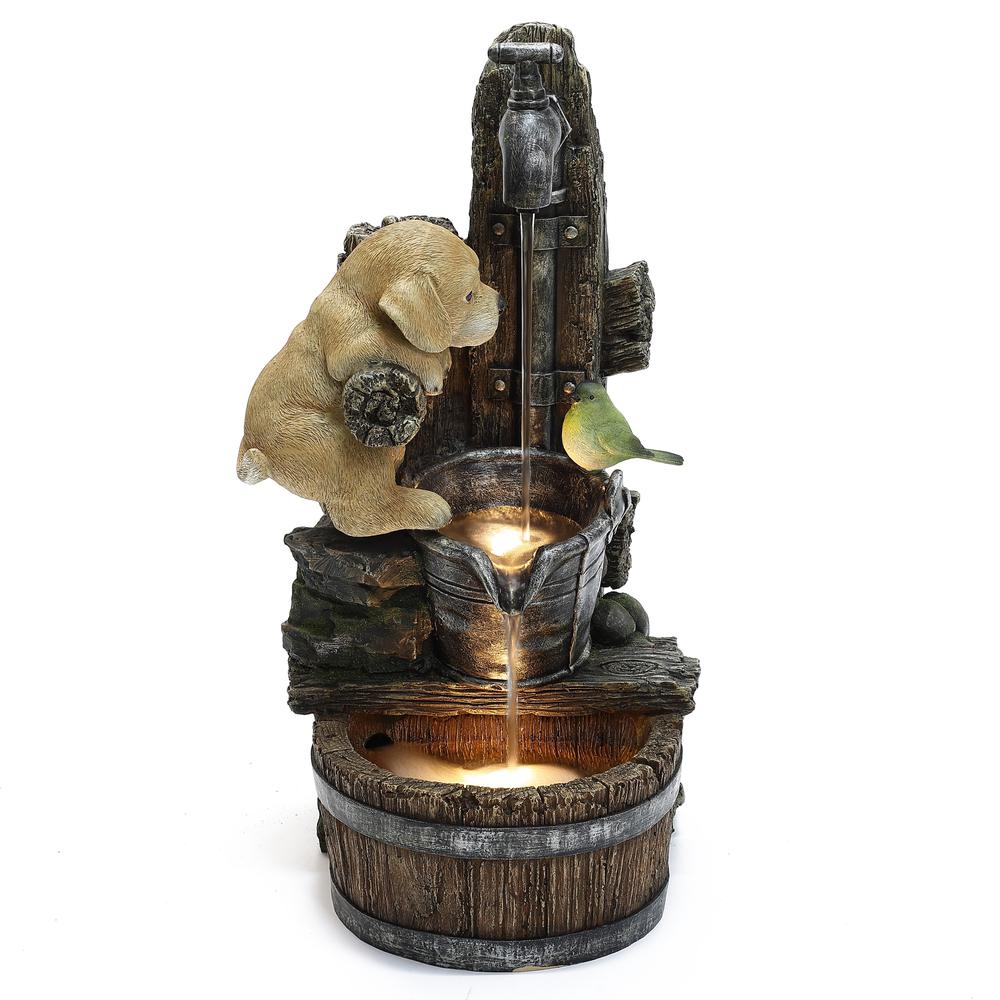 Puppy at the Farmhouse Faucet Resin Outdoor Fountain with Lights. Picture 2