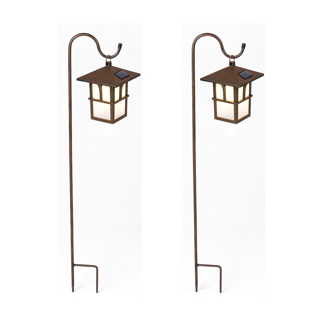 Set of 2 Pagoda Hanging Solar Lanterns with Shepherd’s Hooks. Picture 1