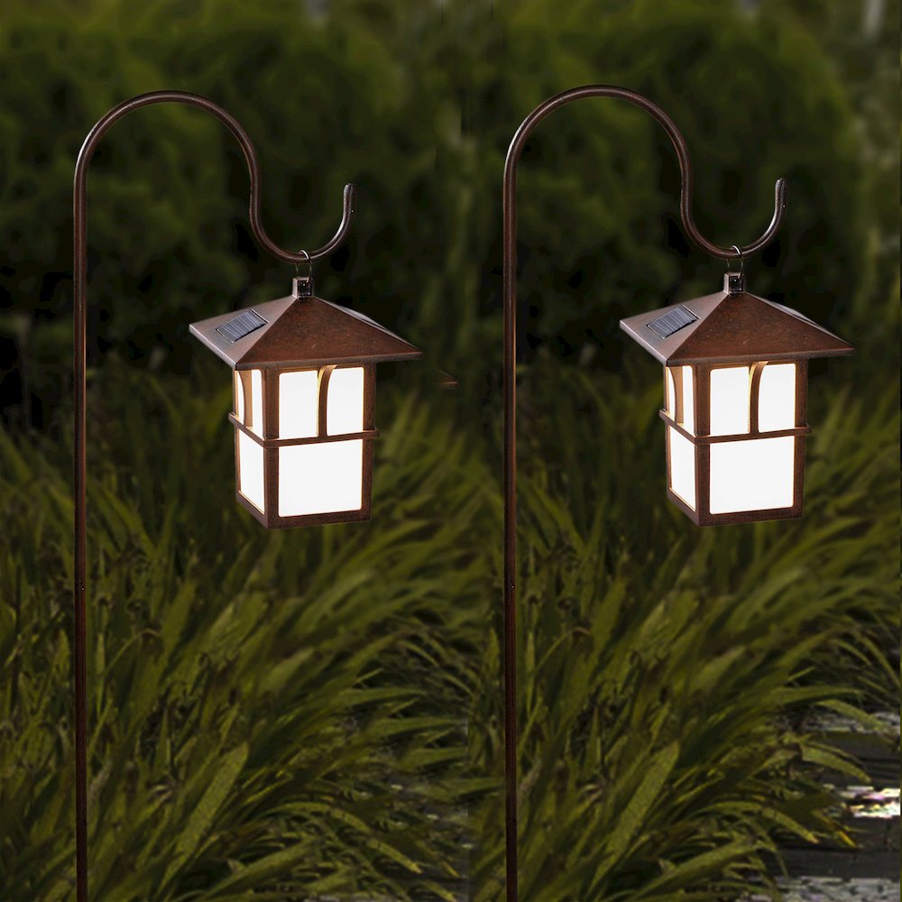 Set of 2 Pagoda Hanging Solar Lanterns with Shepherd’s Hooks. Picture 2