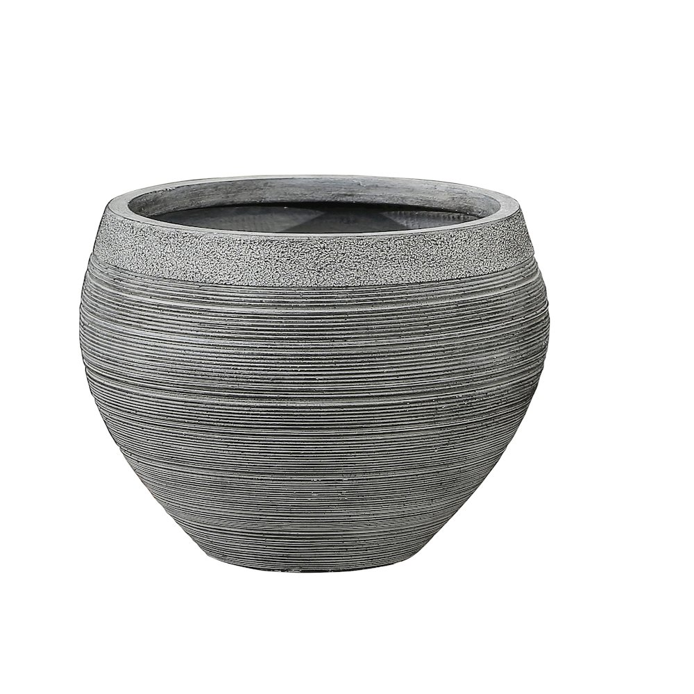 Gray Pottery-Style 11.75-inch Round MgO Planter. Picture 1