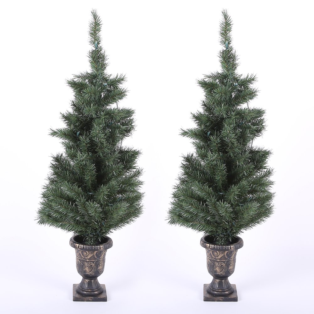 Set of 2 4ft Porch PVC Trees with LED Lights. Picture 1
