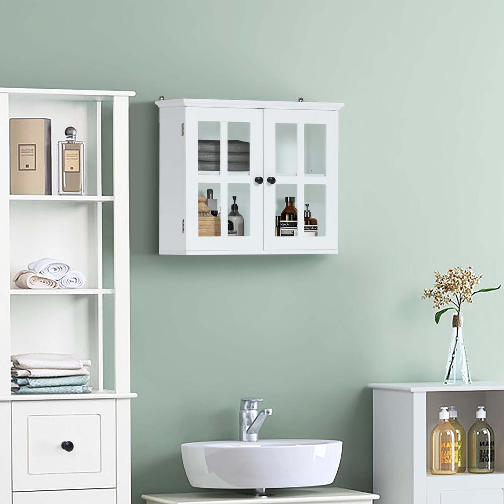 White MDF Wood Glass Pane Bathroom Wall Cabinet. Picture 4