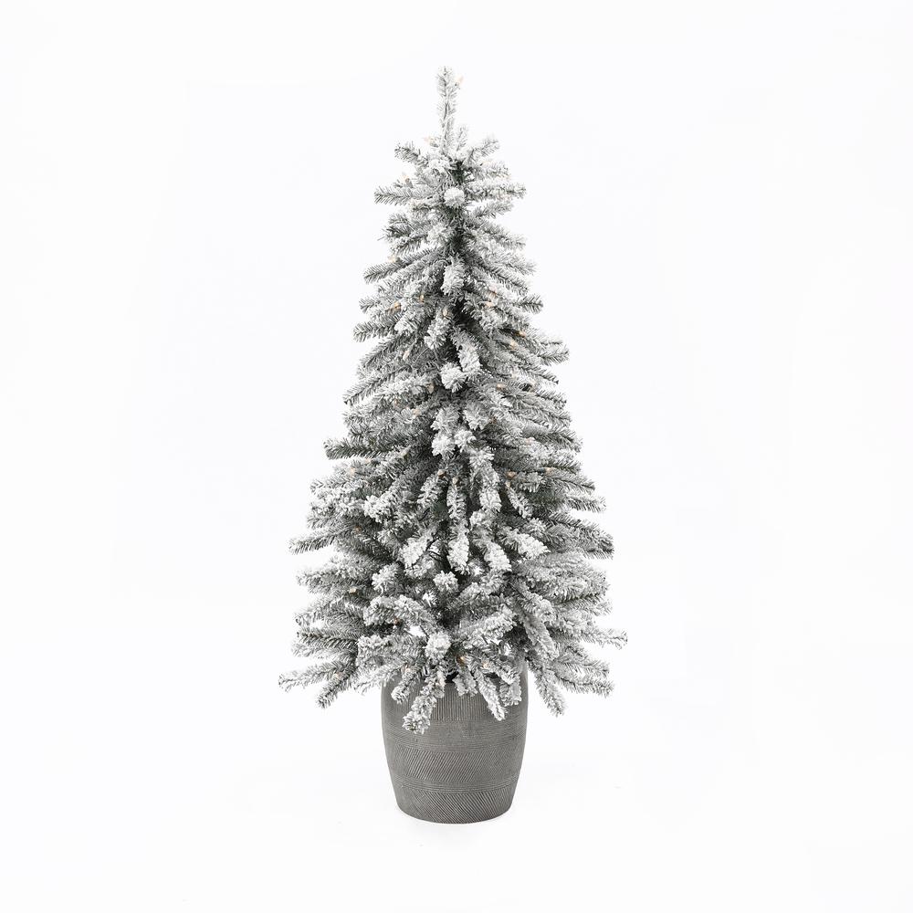 4Ft Pre-Lit LED Artificial Flocked Fir Christmas Tree with Pot Planter. Picture 1