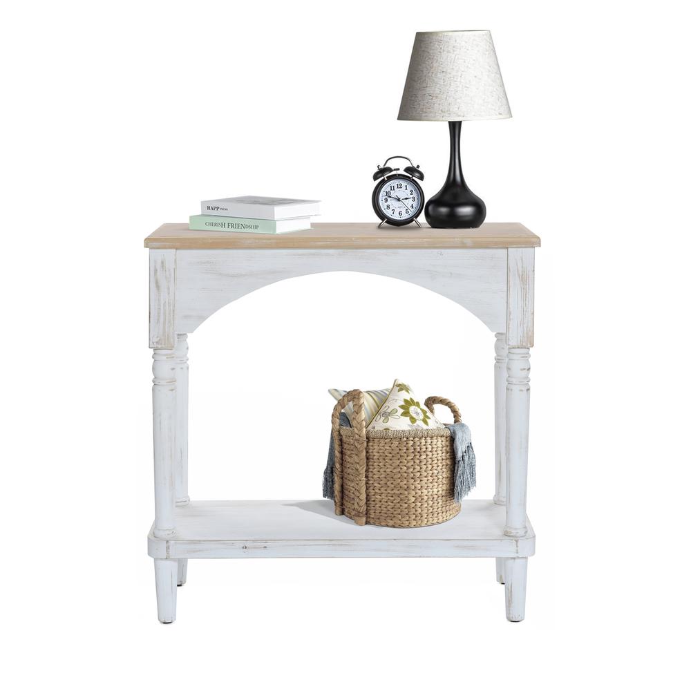 Farmhouse White and Natural Wood Single Shelf Console Table. Picture 6