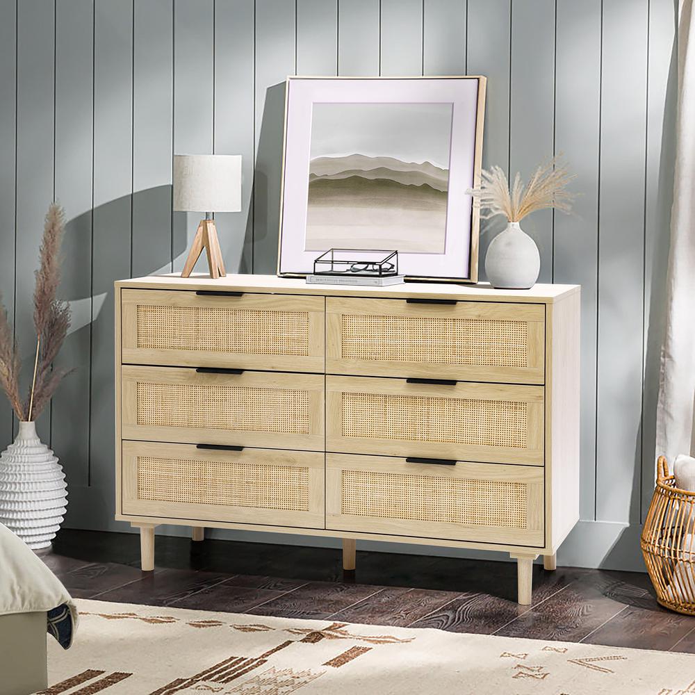 Light Oak Manufactured Wood 6-Drawer Bedroom Dresser. Picture 12