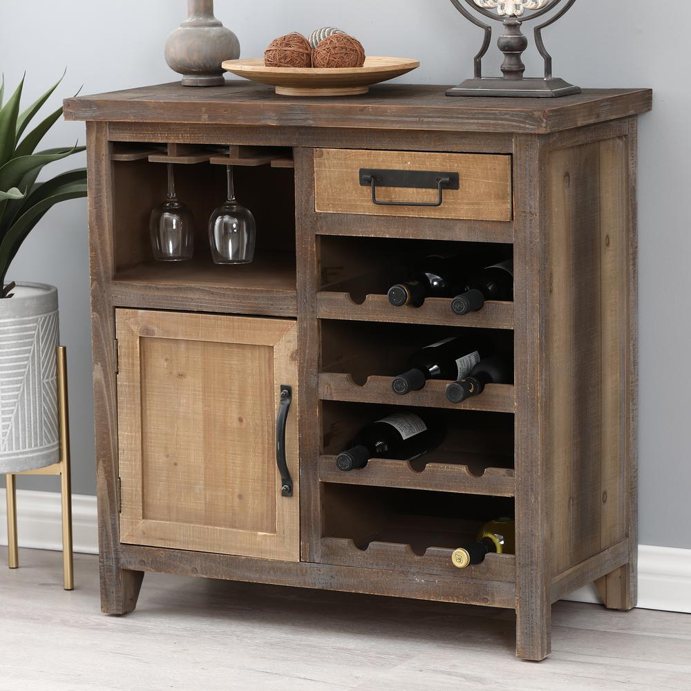 Rustic Wood 1-Drawer 1-Door Wine and Storage Cabinet. Picture 4