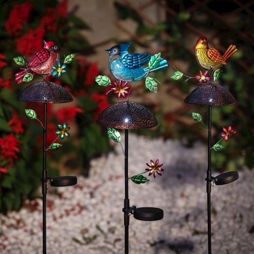 Set of 3 Bird Solar Light Garden Stakes. Picture 2