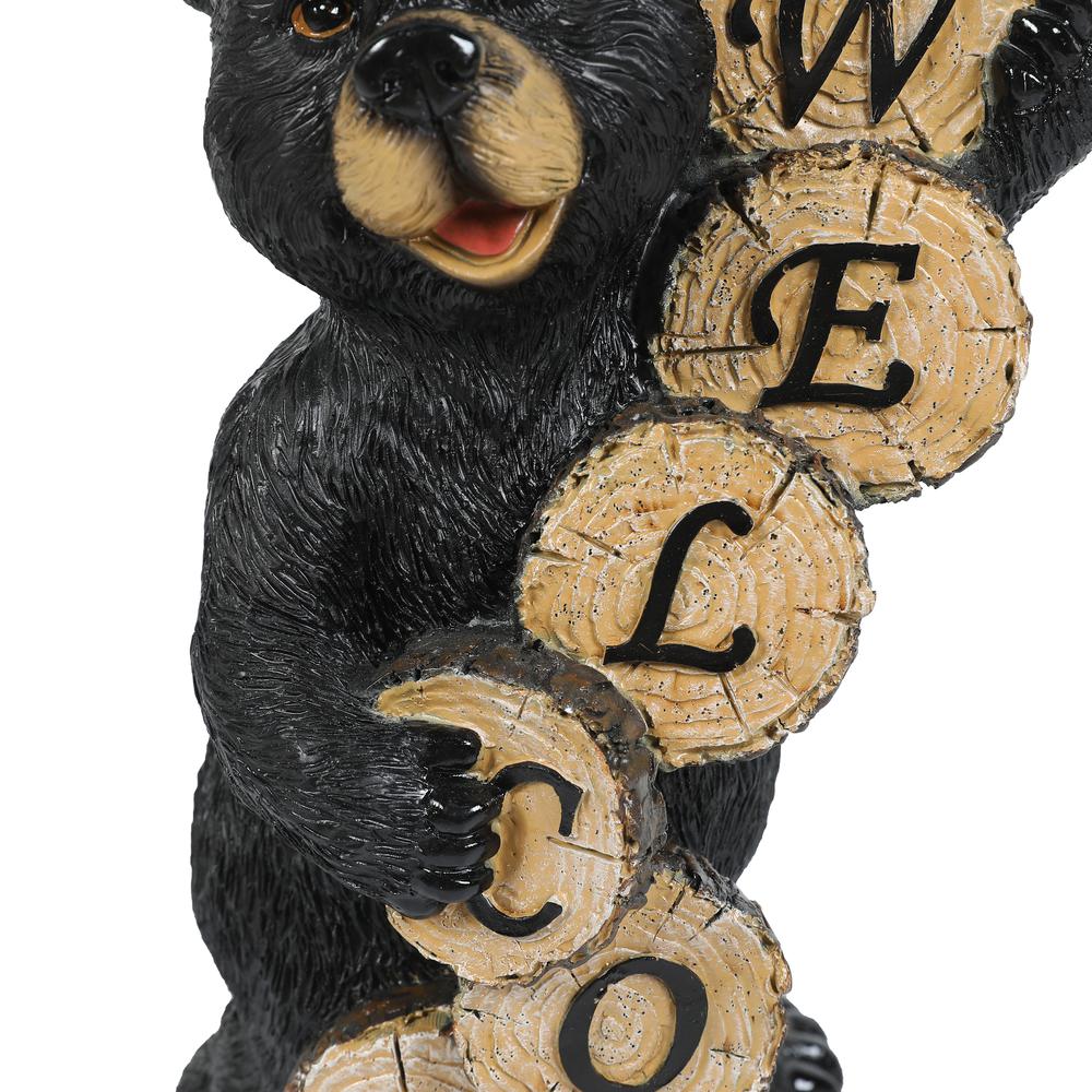 Black Resin Welcome Bear Statue. Picture 5