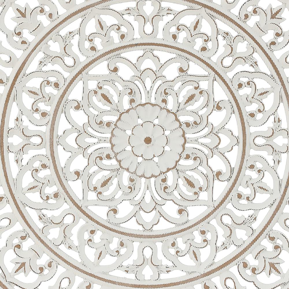 White Wood Square Floral-Patterned Wall Decor. Picture 4
