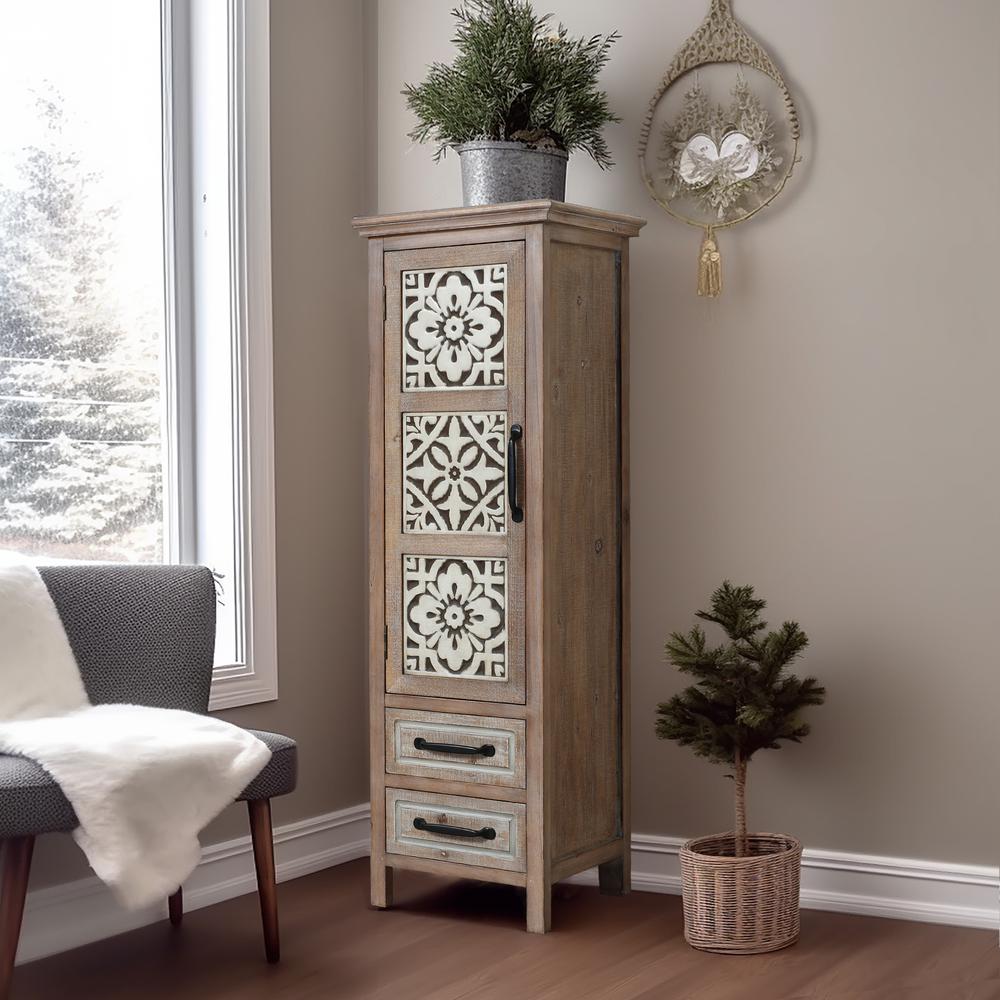 Rustic Wood 2-Drawer 1-Door Slim Storage Cabinet - 48.23 Tall