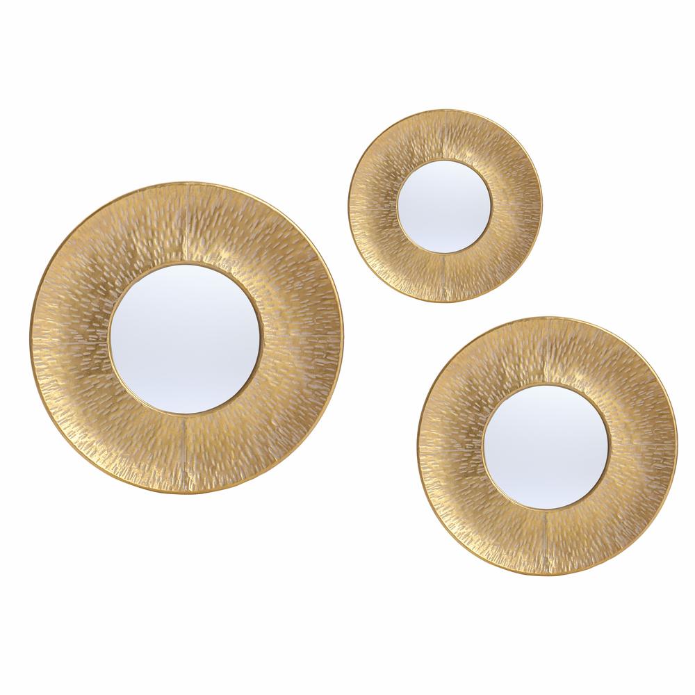 3-Piece Gold Metal Round Wall Mirror Set. Picture 1