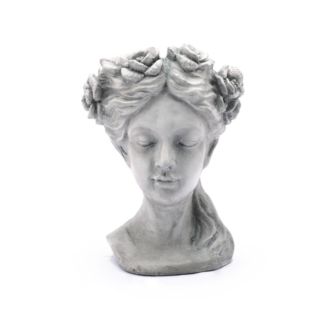 LuxenHome Gray MgO Lady Rose Wreath Bust Planter. Picture 1