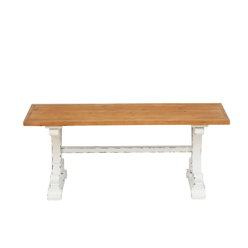 Farmhouse Distressed White and Natural Wood Coffee Table. Picture 1