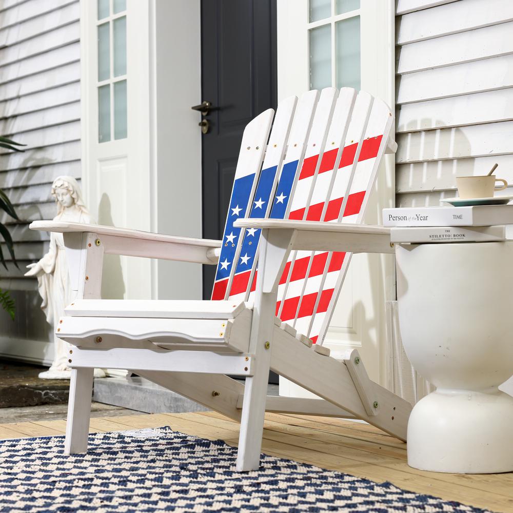 LuxenHome Adirondack USA Flag Patriotic Outdoor Wood Chair. Picture 4