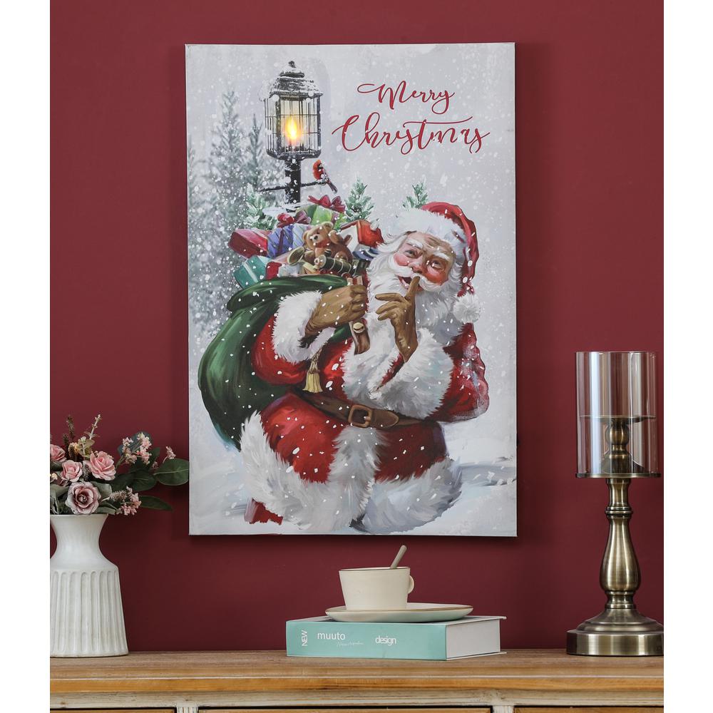 Merry Christmas Santa Winter Scene Lighted Canvas Print. Picture 3