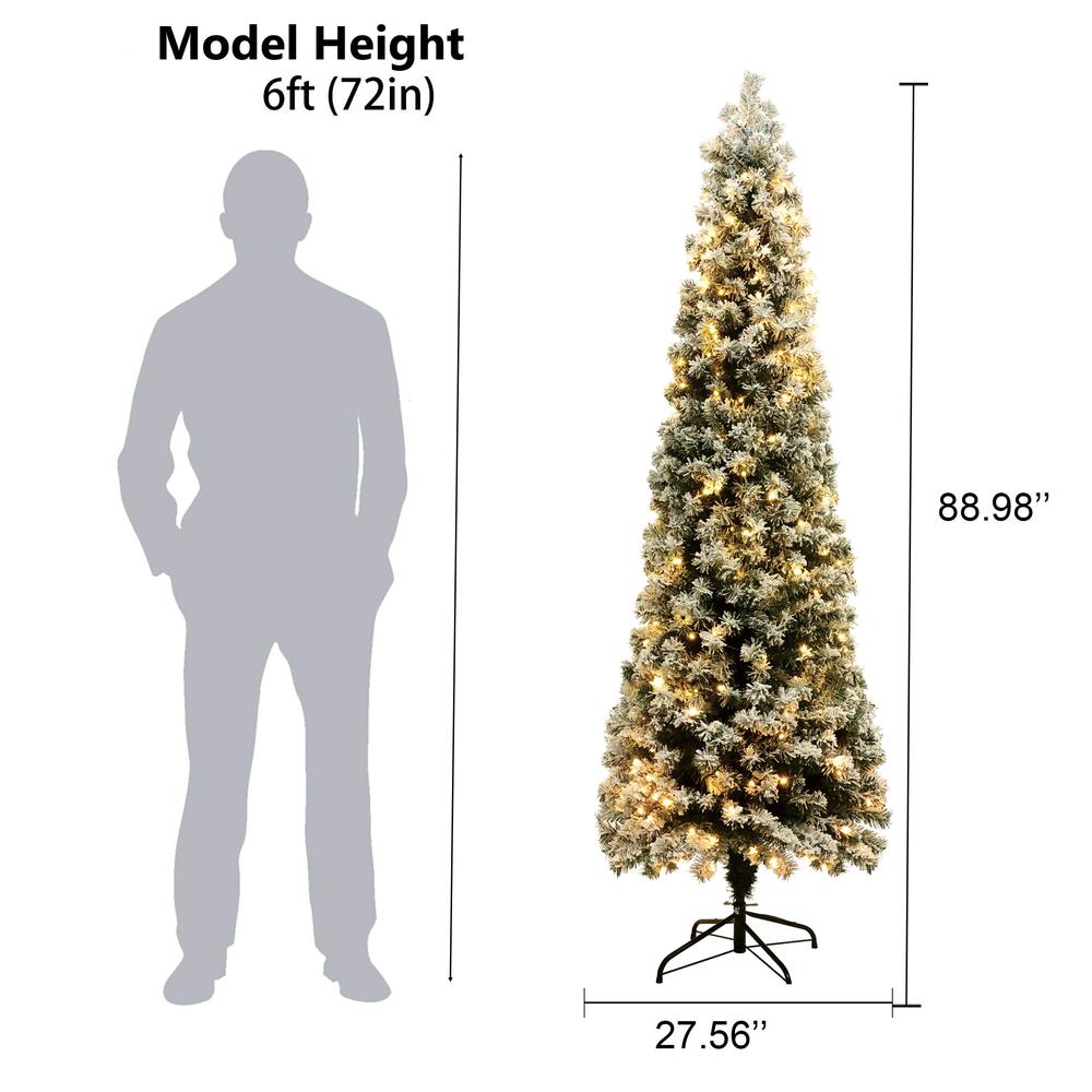 7Ft Pre-Lit LED Artificial Flocked Slim Fir Christmas Tree. Picture 13