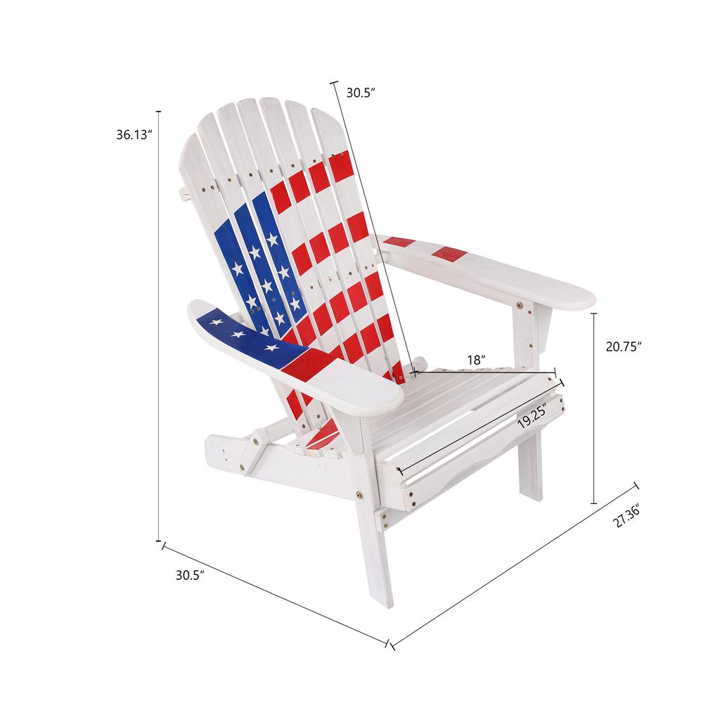 LuxenHome Adirondack USA Flag Patriotic Outdoor Wood Chair. Picture 10