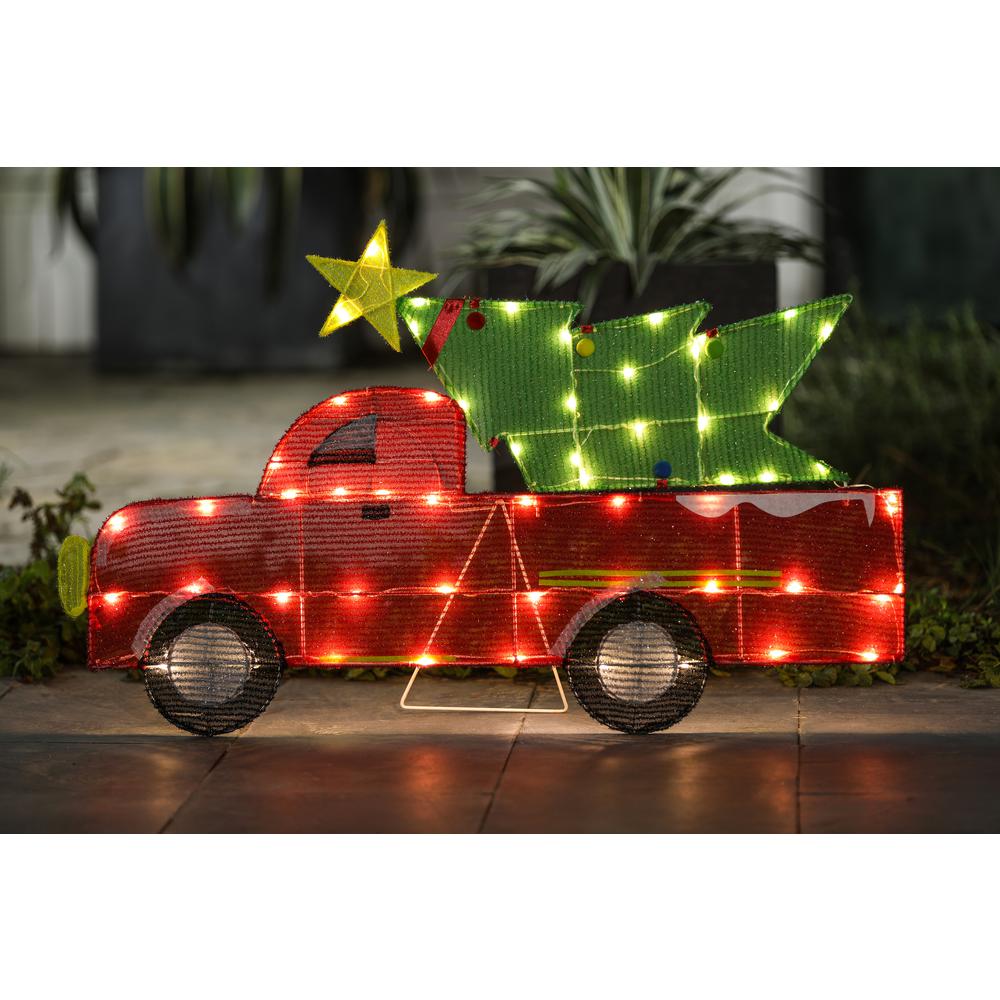 Lighted Red Truck and Christmas Tree Yard Decoration. Picture 3