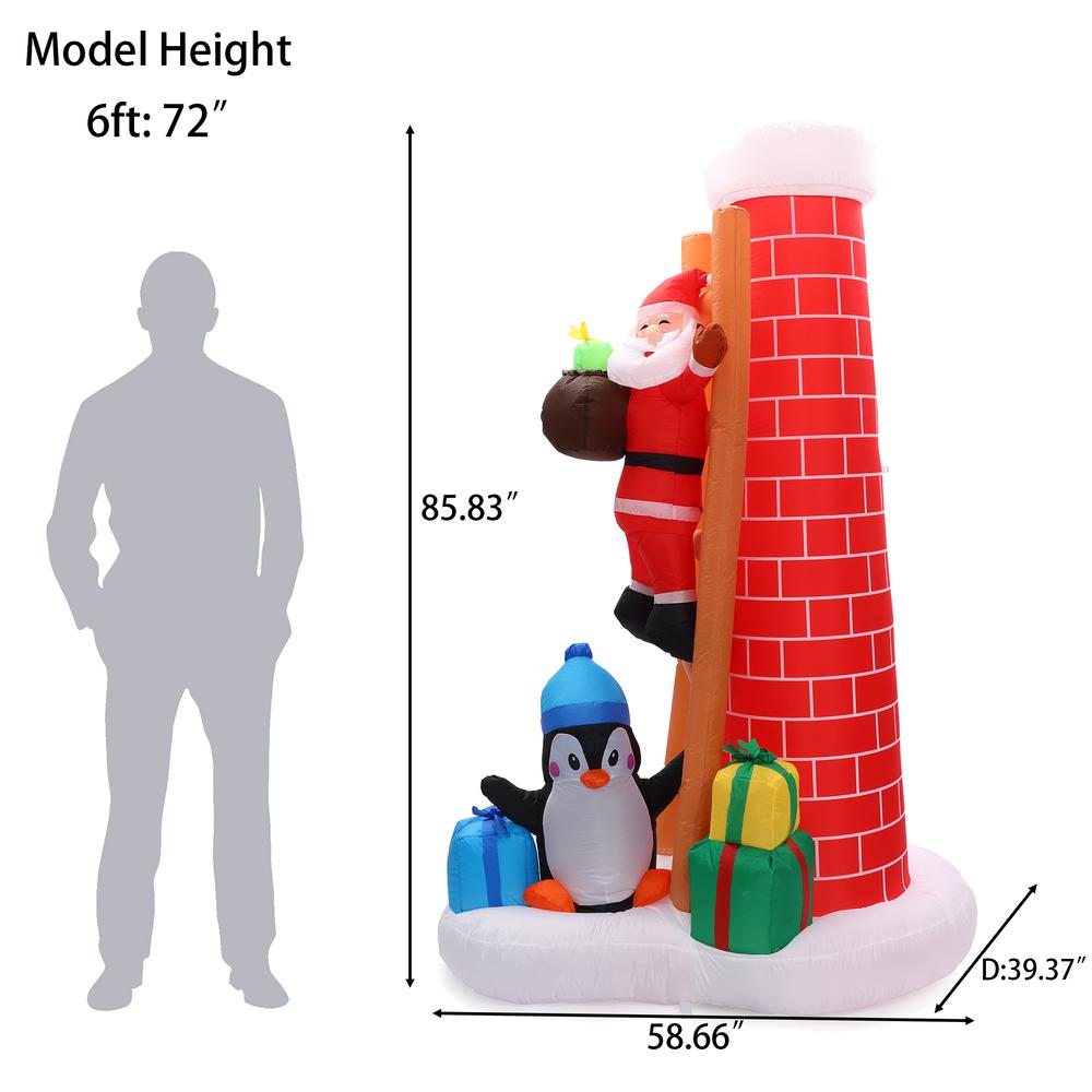 7Ft Santa On the Roof Chimney Inflatable with LED Lights. Picture 11