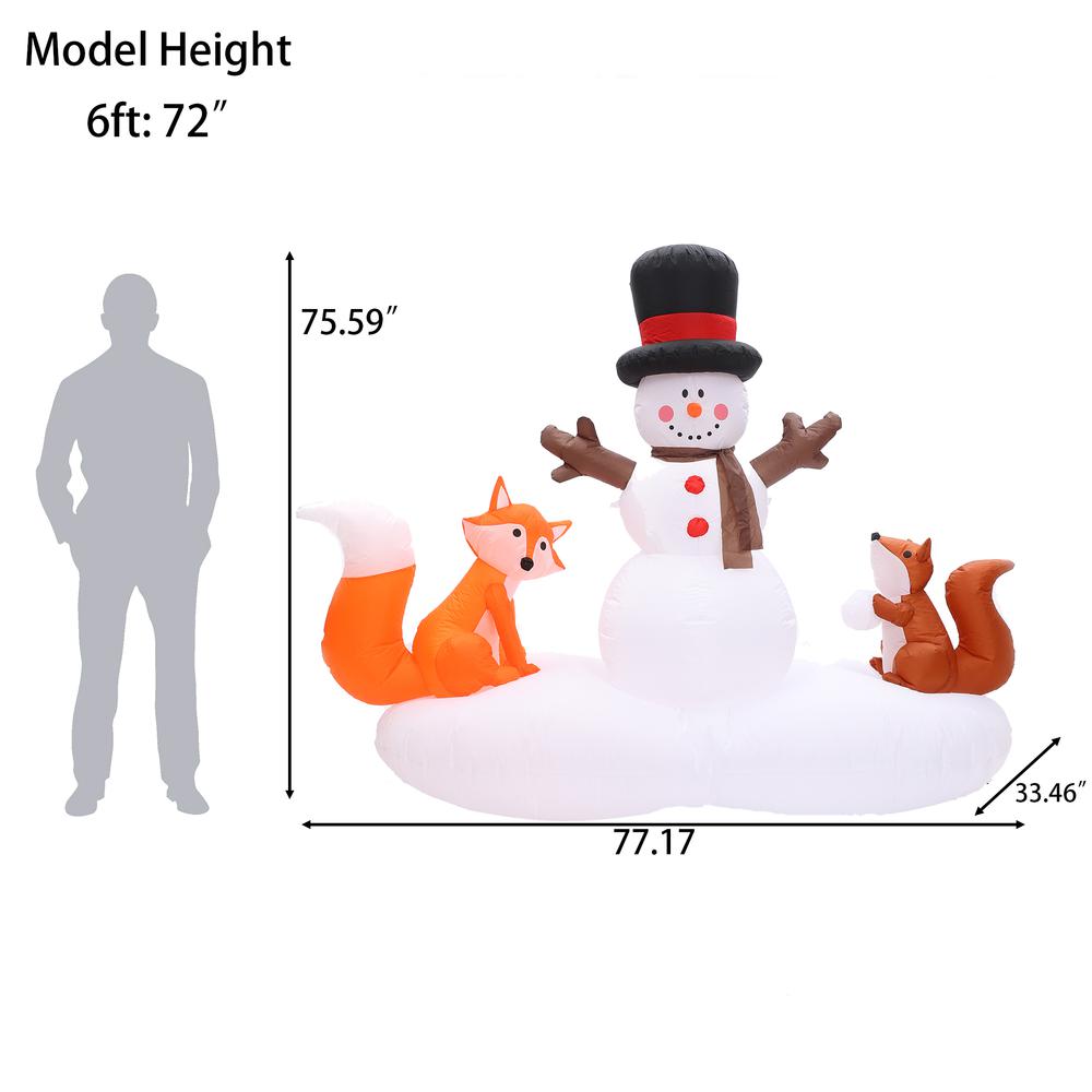 6Ft Snowman with Fox and Squirrel Inflatable with Multi-Color Disco Lights. Picture 13