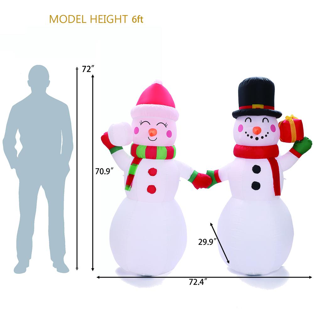 6Ft Snowman Couple Inflatable with LED Lights. Picture 13