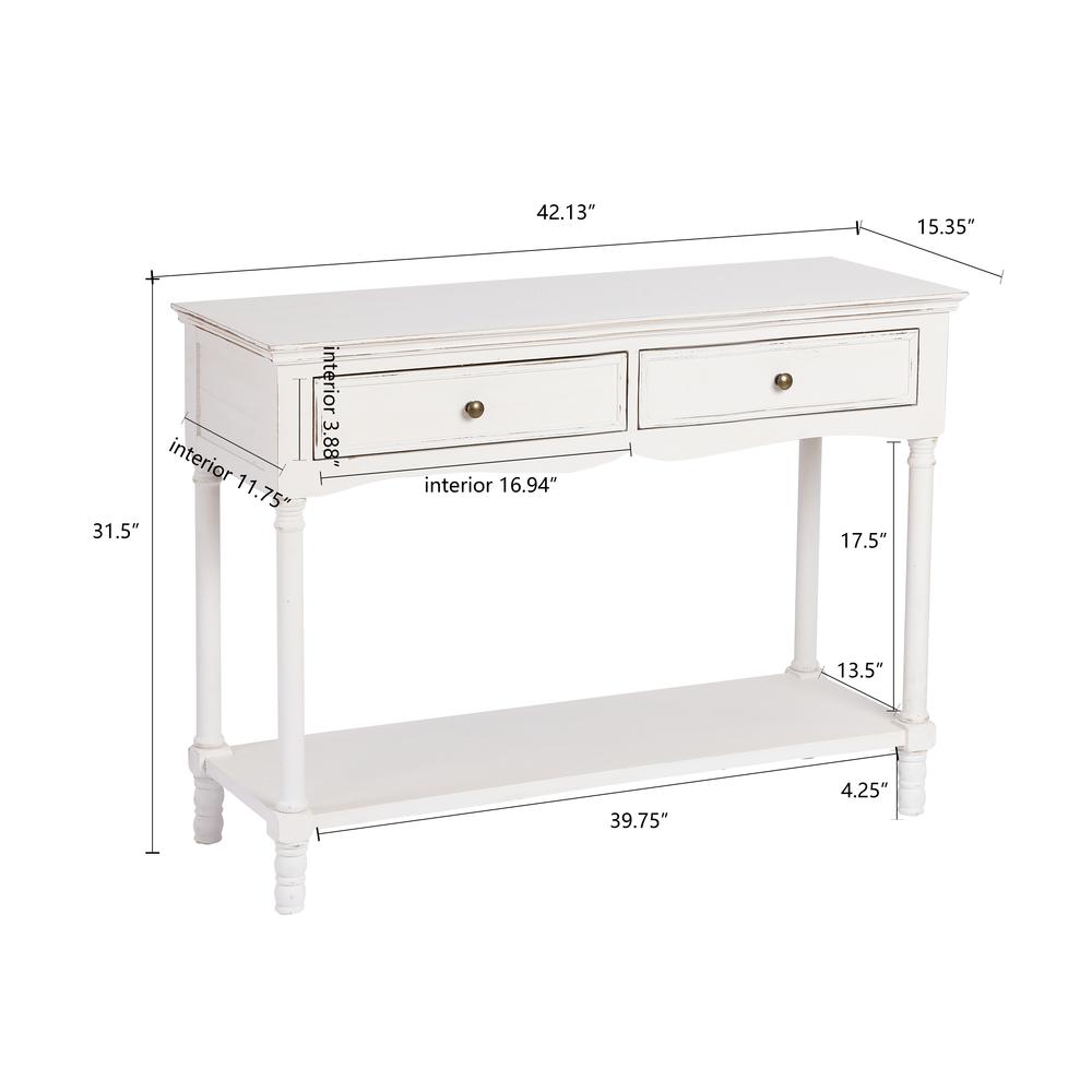 LuxenHome White Wood 2-Drawer Storage Console Table. Picture 12