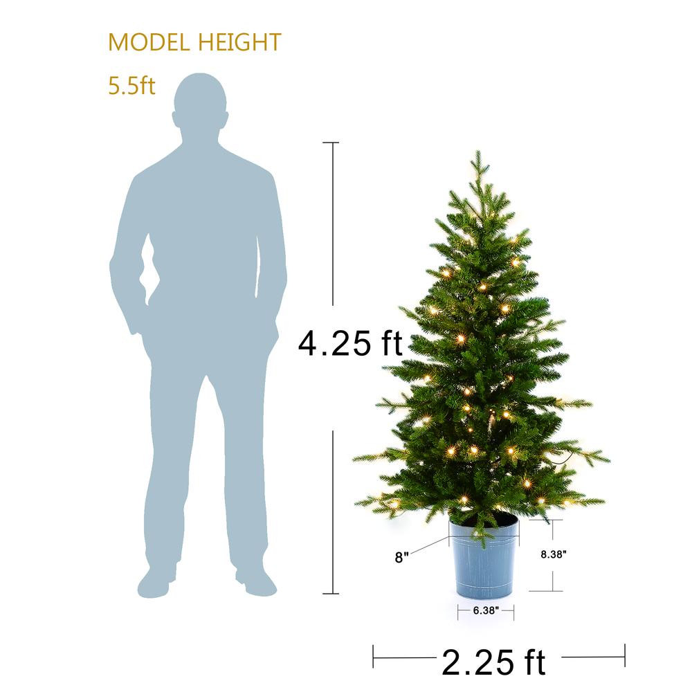 4Ft Pre-Lit LED Artificial Fir Christmas Tree with Metal Pot. Picture 10