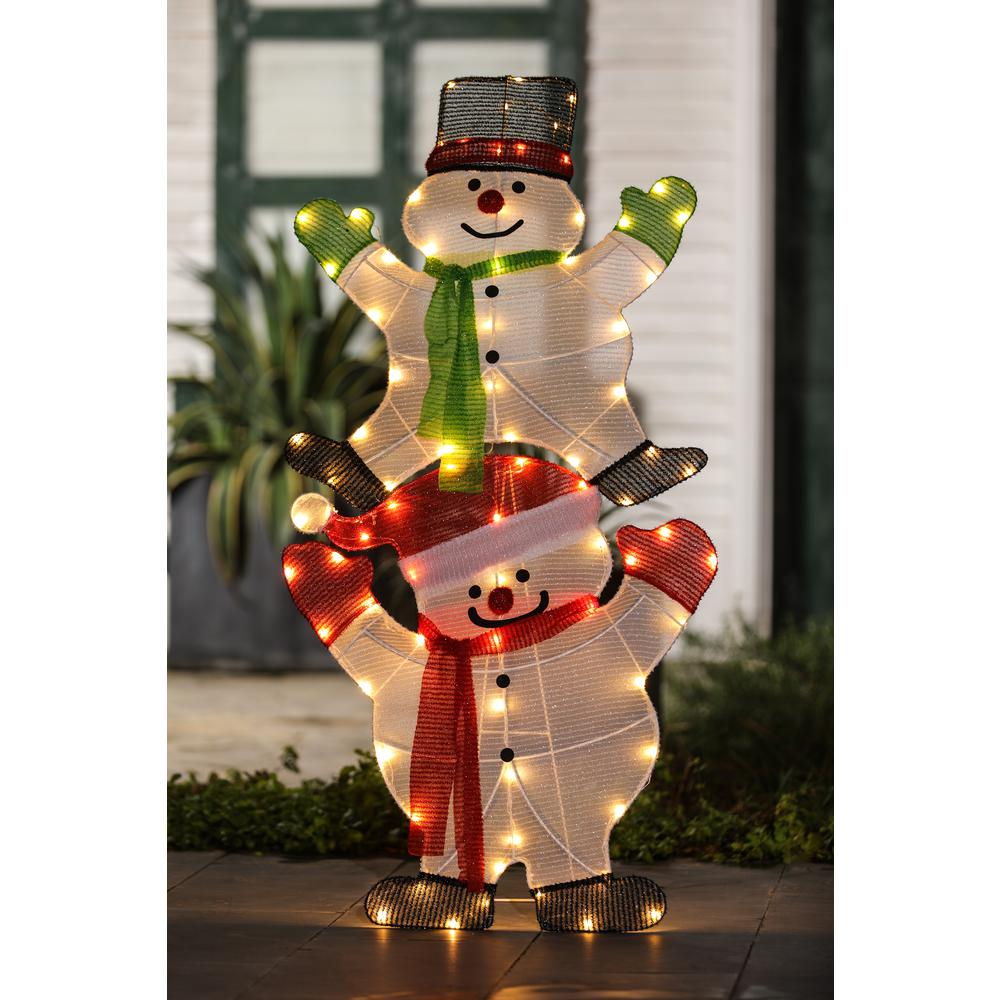 Lighted Stacked Snowman Yard Decoration. Picture 3