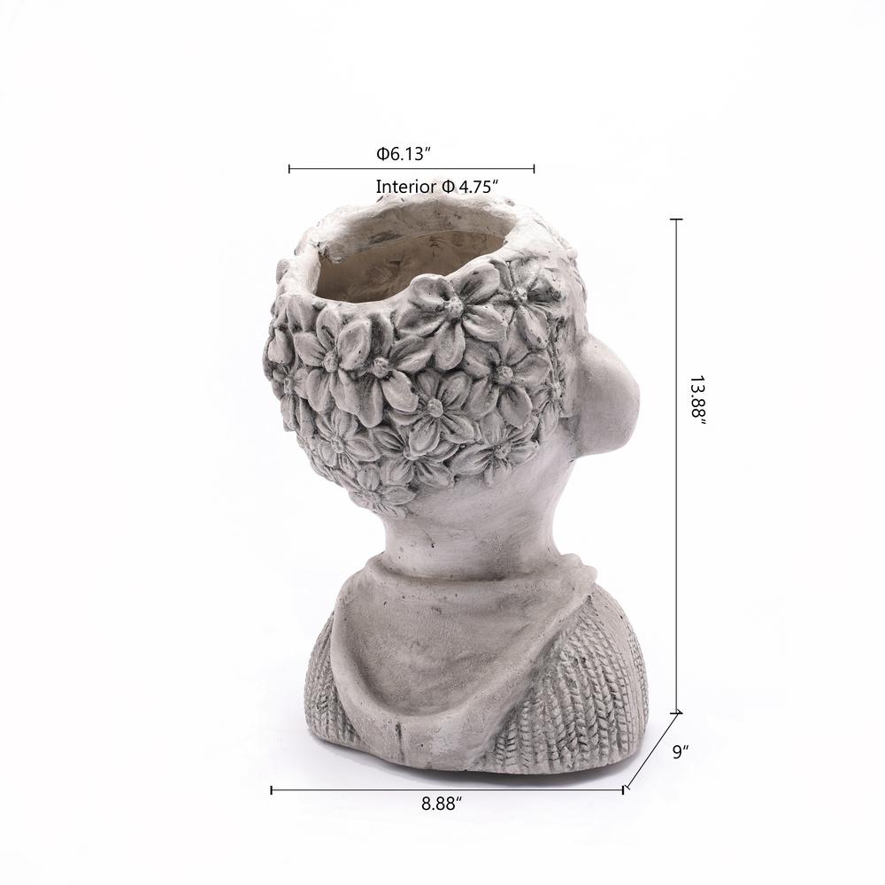LuxenHome Gray MgO Kissing Flower Child Bust Planter. Picture 8