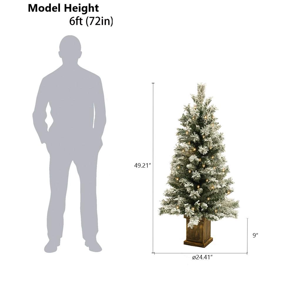 4Ft Pre-Lit LED Battery-Operated with Timer Artificial Flocked Fir Christmas Tree with Square Planter. Picture 8