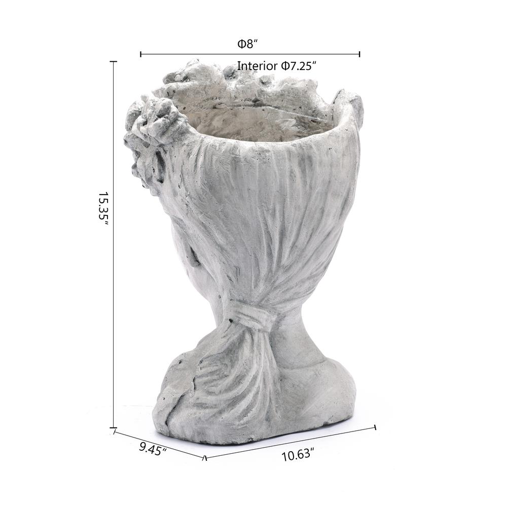 LuxenHome Gray MgO Lady Rose Wreath Bust Planter. Picture 11