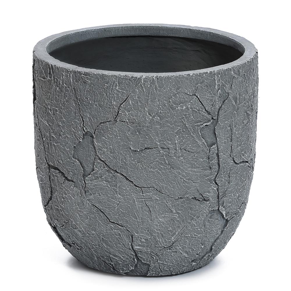 Crackle Gray MgO 14.6" Round Planter. Picture 8