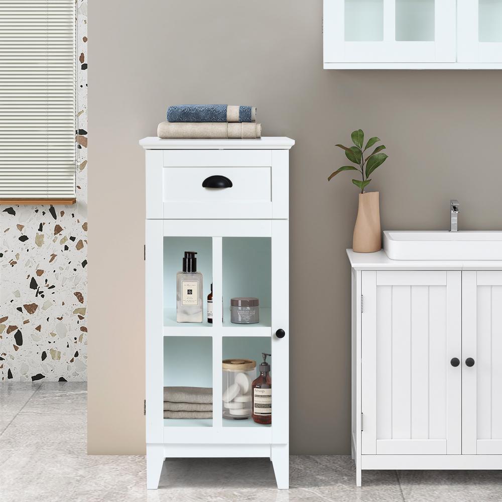 White MDF Wood Slim Bathroom Storage Cabinet and End Table. Picture 2