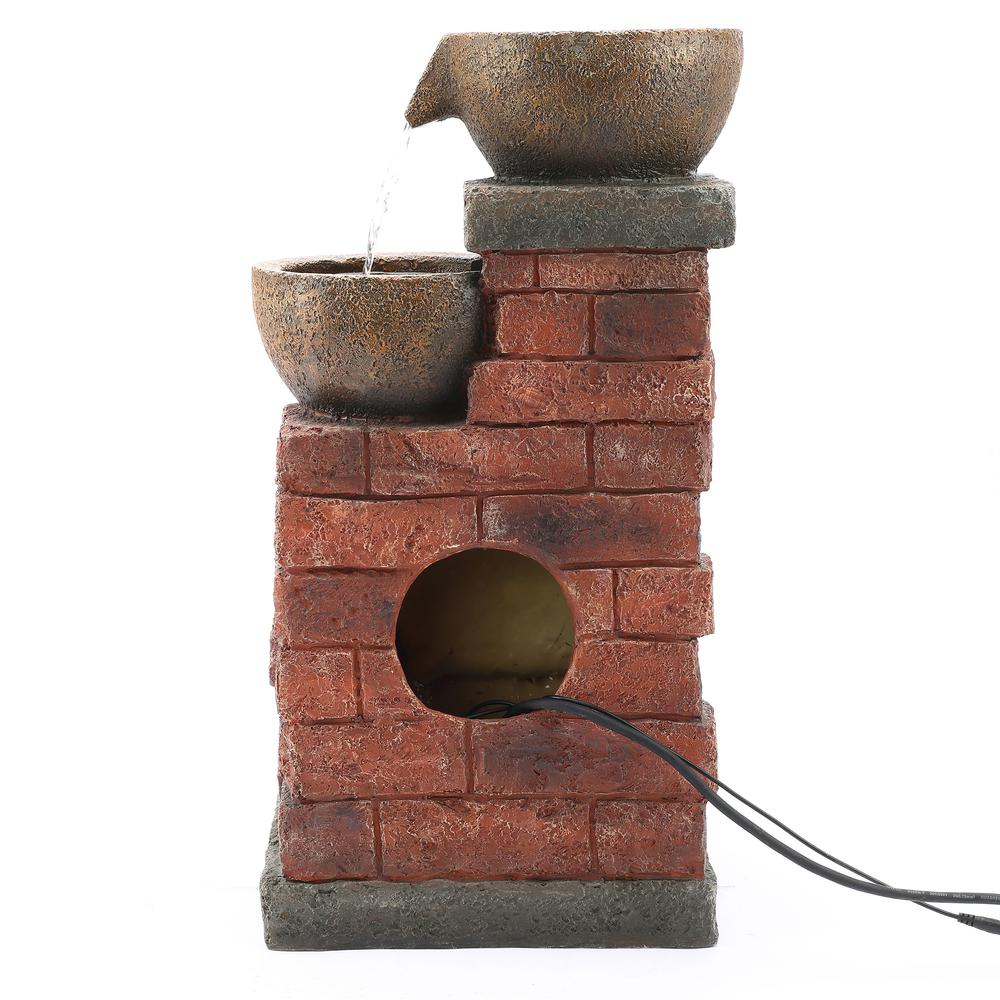 23" H Bowls and Bricks Resin Outdoor Fountain with LED Lights. Picture 9