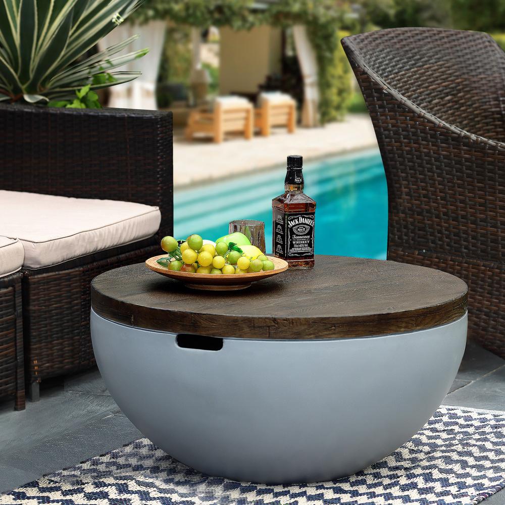 Gray and Brown MgO Round Coffee Table, Indoors and Outdoors. Picture 13