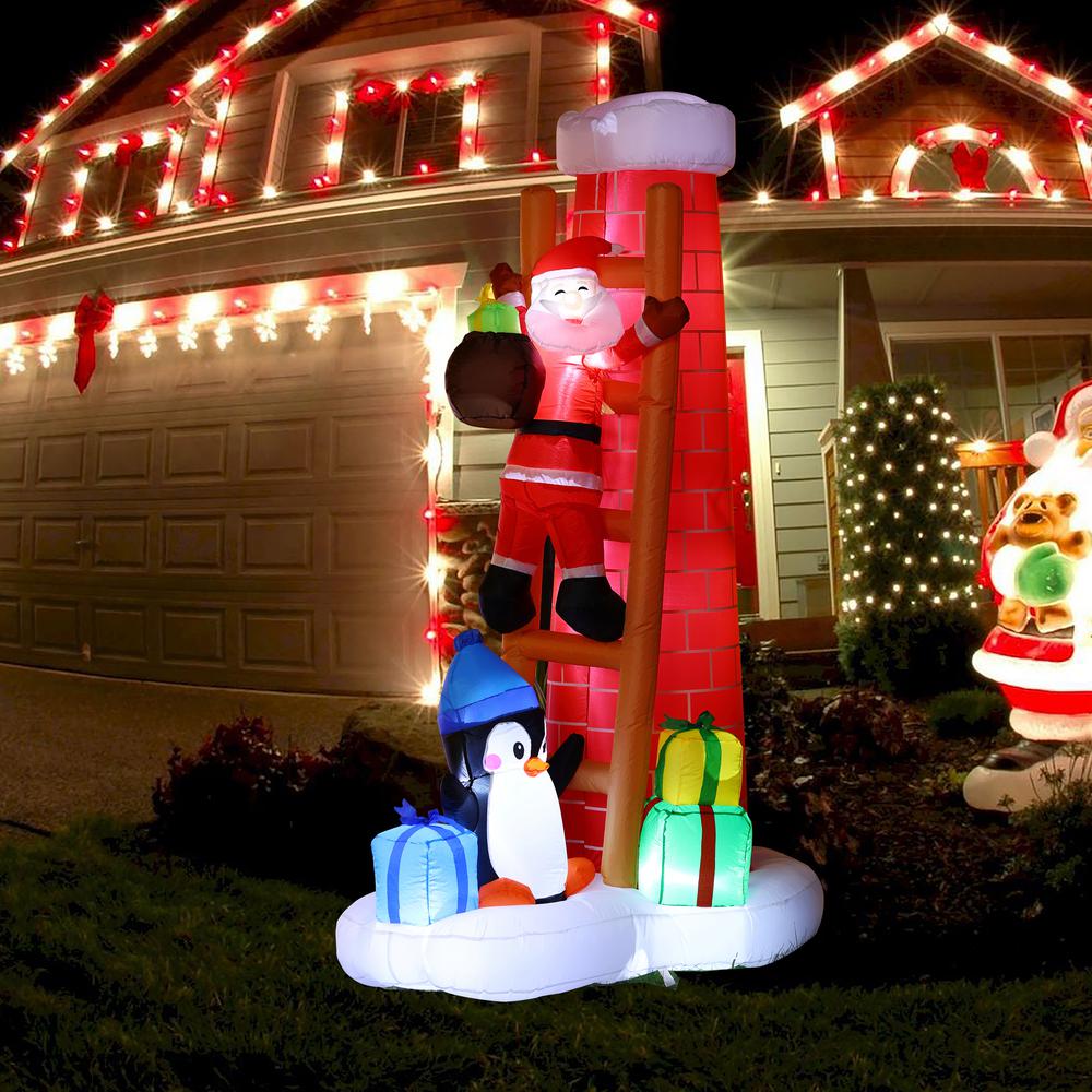 7Ft Santa On the Roof Chimney Inflatable with LED Lights. Picture 3