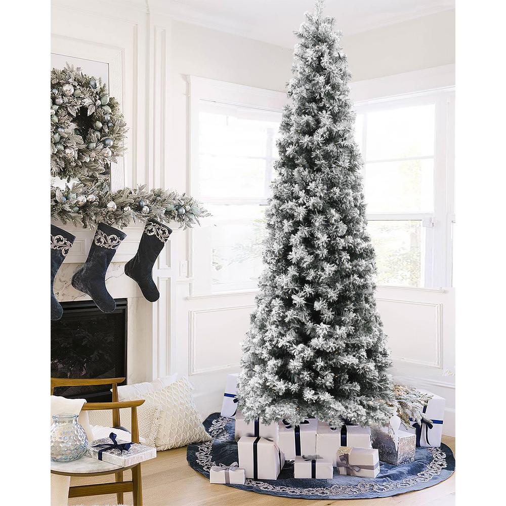 7Ft Pre-Lit LED Artificial Flocked Slim Fir Christmas Tree. Picture 2