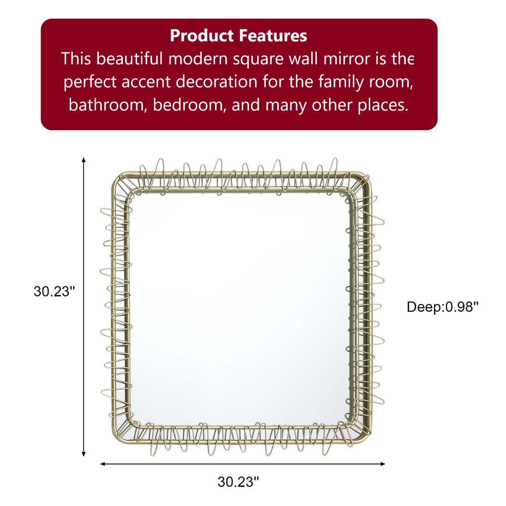 Gold Metal Frame 30.2-In Square Accent Wall Mirror. Picture 12