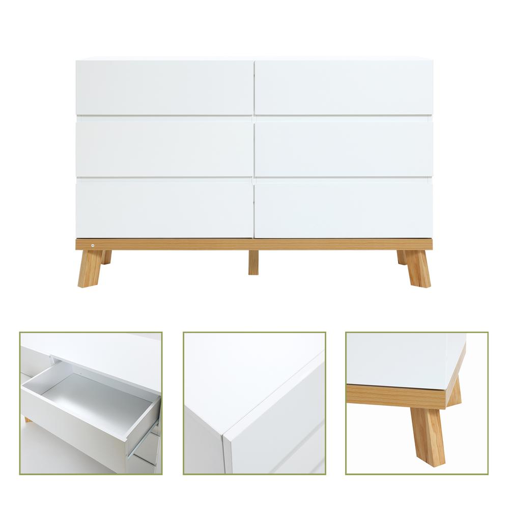 Modern White Wood 6-Drawer Dresser. Picture 7