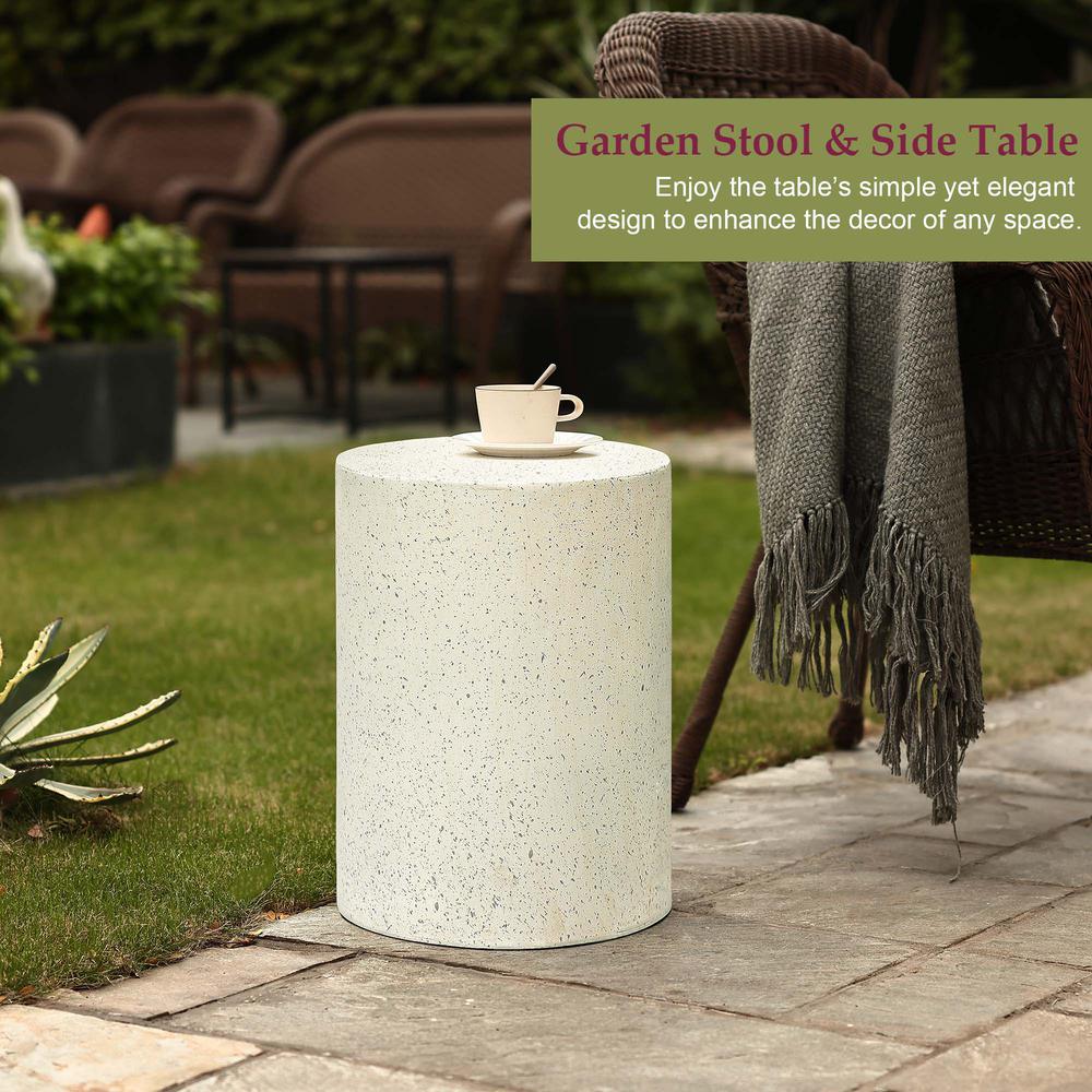 White with Gray Cement Round Indoor Outdoor Side and End Table. Picture 6