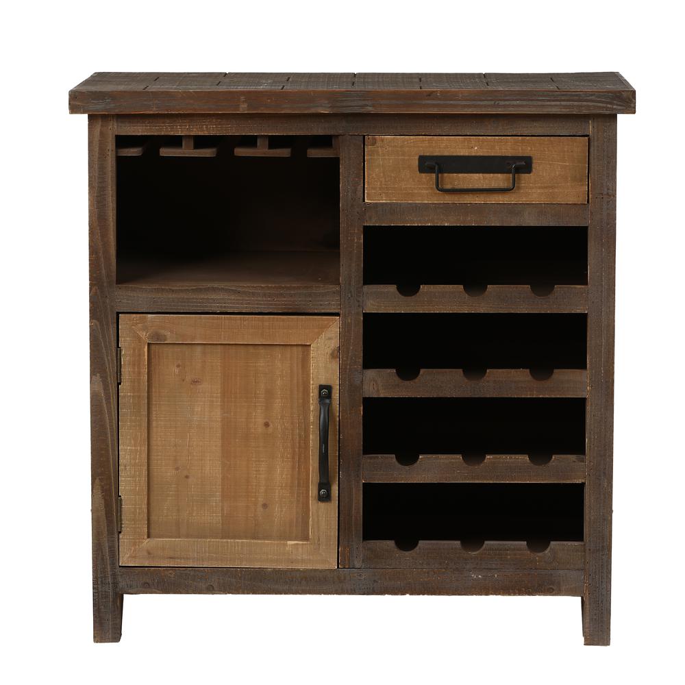 Rustic Wood 1-Drawer 1-Door Wine and Storage Cabinet. Picture 2