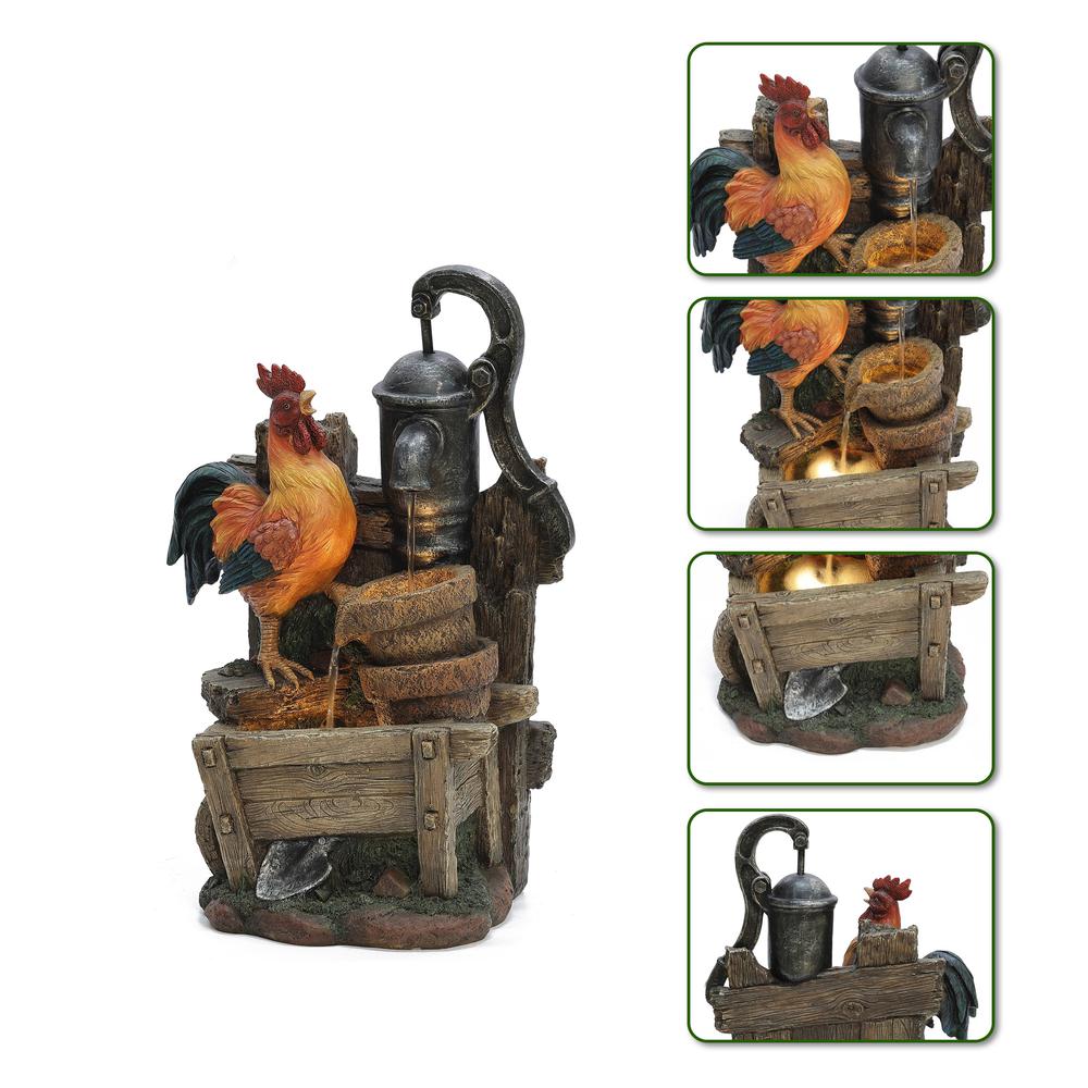 Farmhouse Pump and Rooster Resin Outdoor Fountain with LED Lights. Picture 8