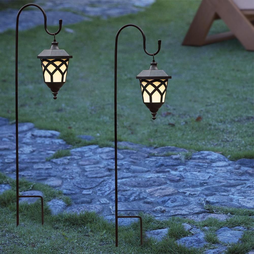 Set of 2 Hanging Solar Lanterns with Shepherd’s Hooks. Picture 2