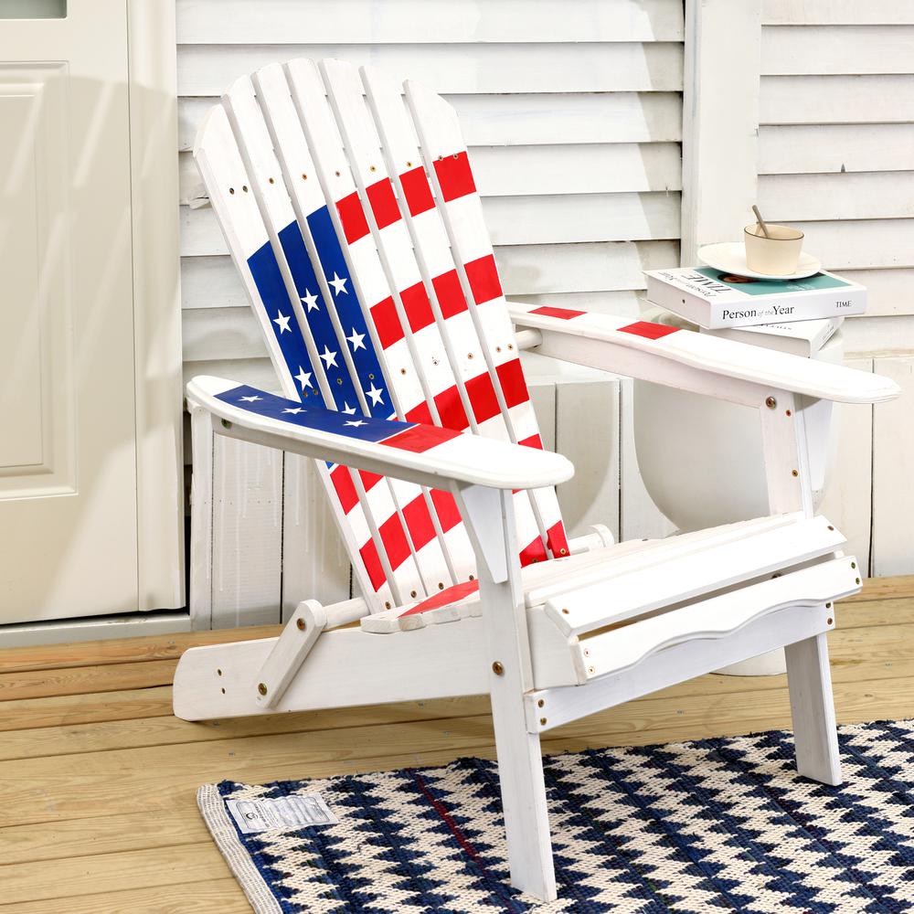 LuxenHome Adirondack USA Flag Patriotic Outdoor Wood Chair. Picture 3