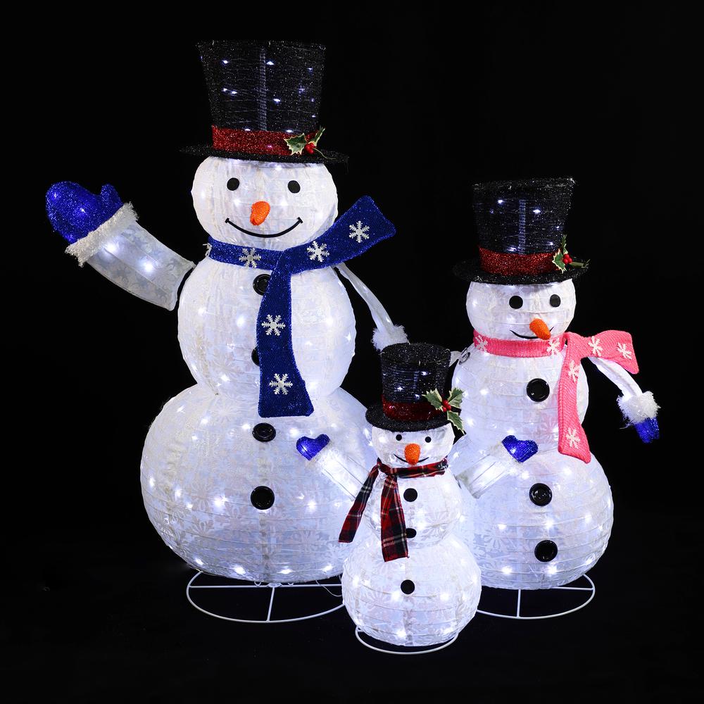 Set of 3 Snowman Family Lighted LED Winter Holiday Yard Decoration. Picture 6