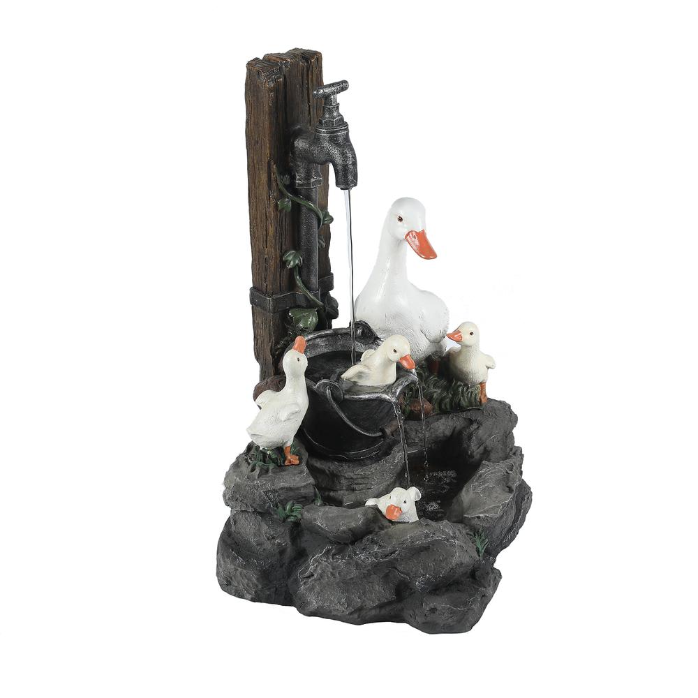 Resin Duck Family Outdoor Patio Fountain. Picture 4