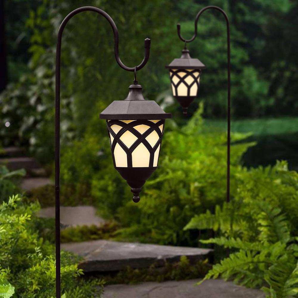 Set of 2 Hanging Solar Lanterns with Shepherd’s Hooks. Picture 3