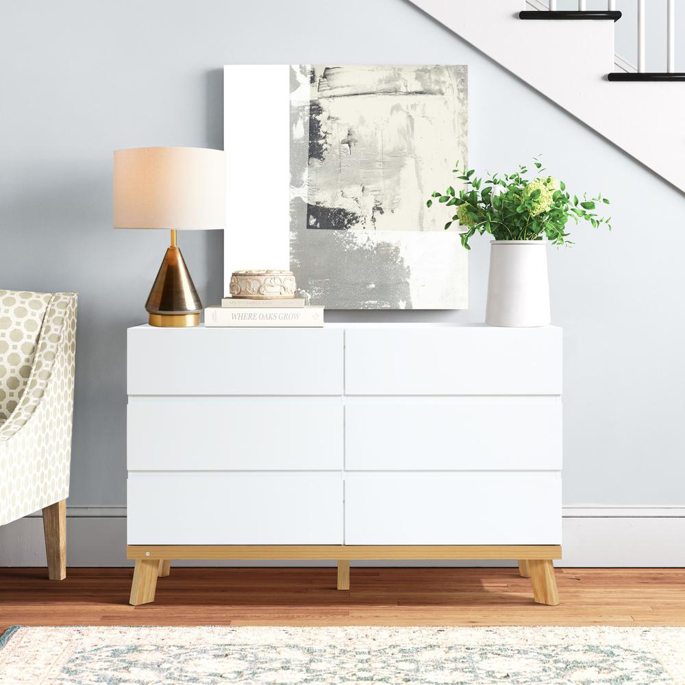 Modern White Wood 6-Drawer Dresser. Picture 15