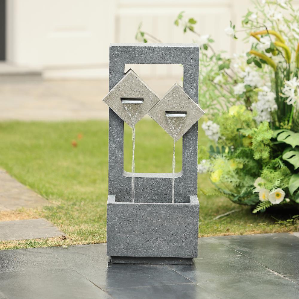 Cascading Gray Resin Rectangular Outdoor Fountain with LED Lights. Picture 2