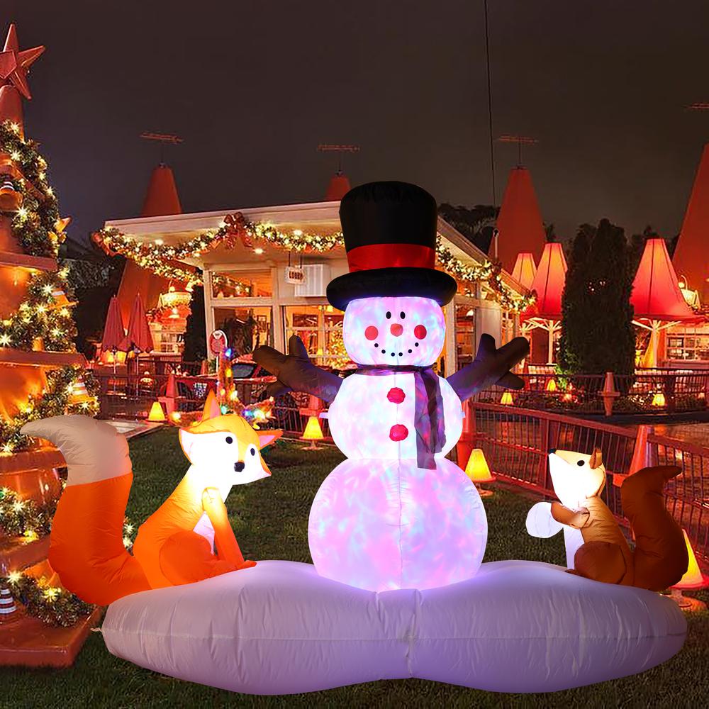 6Ft Snowman with Fox and Squirrel Inflatable with Multi-Color Disco Lights. Picture 3
